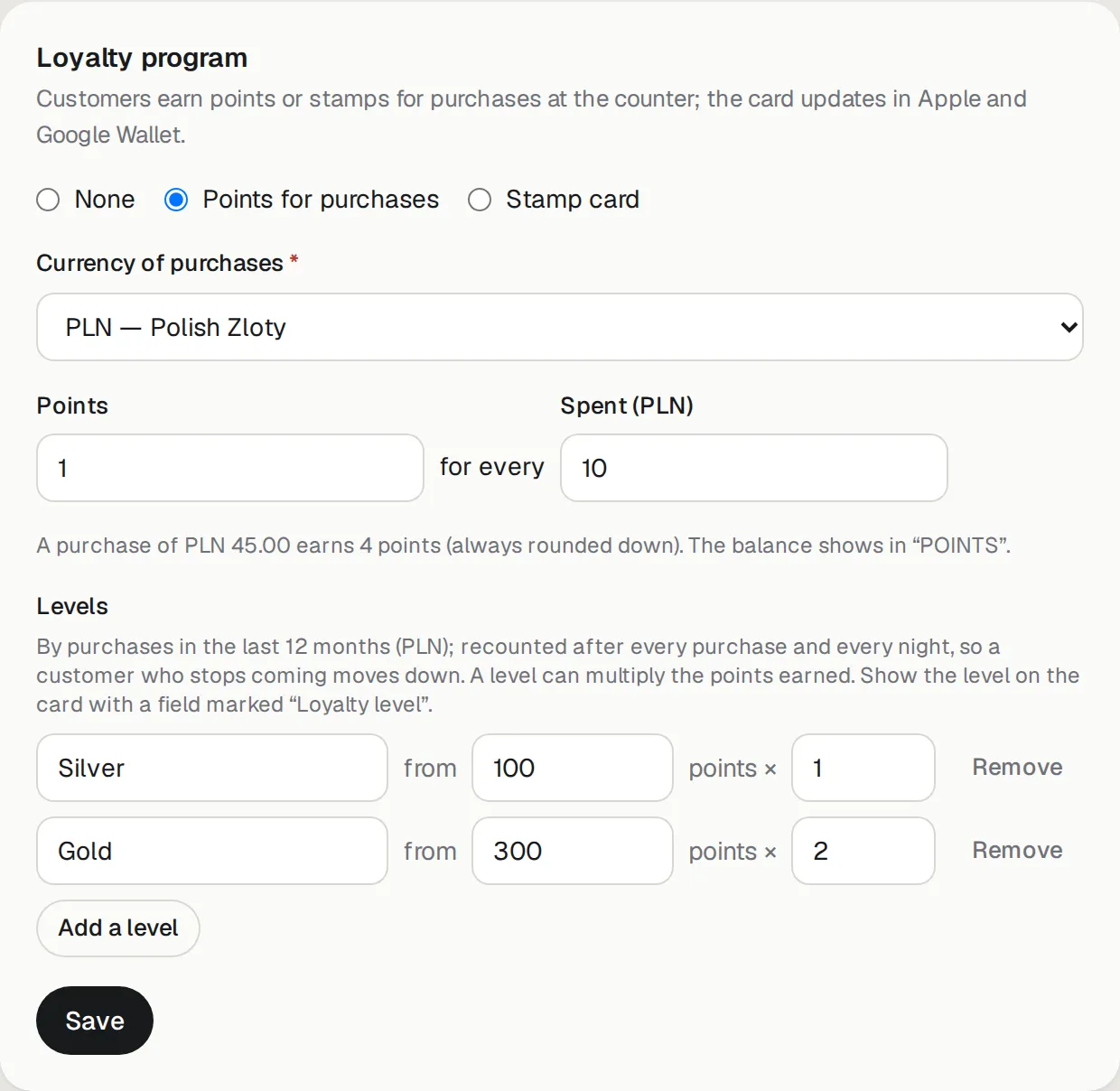 A points program with two levels
