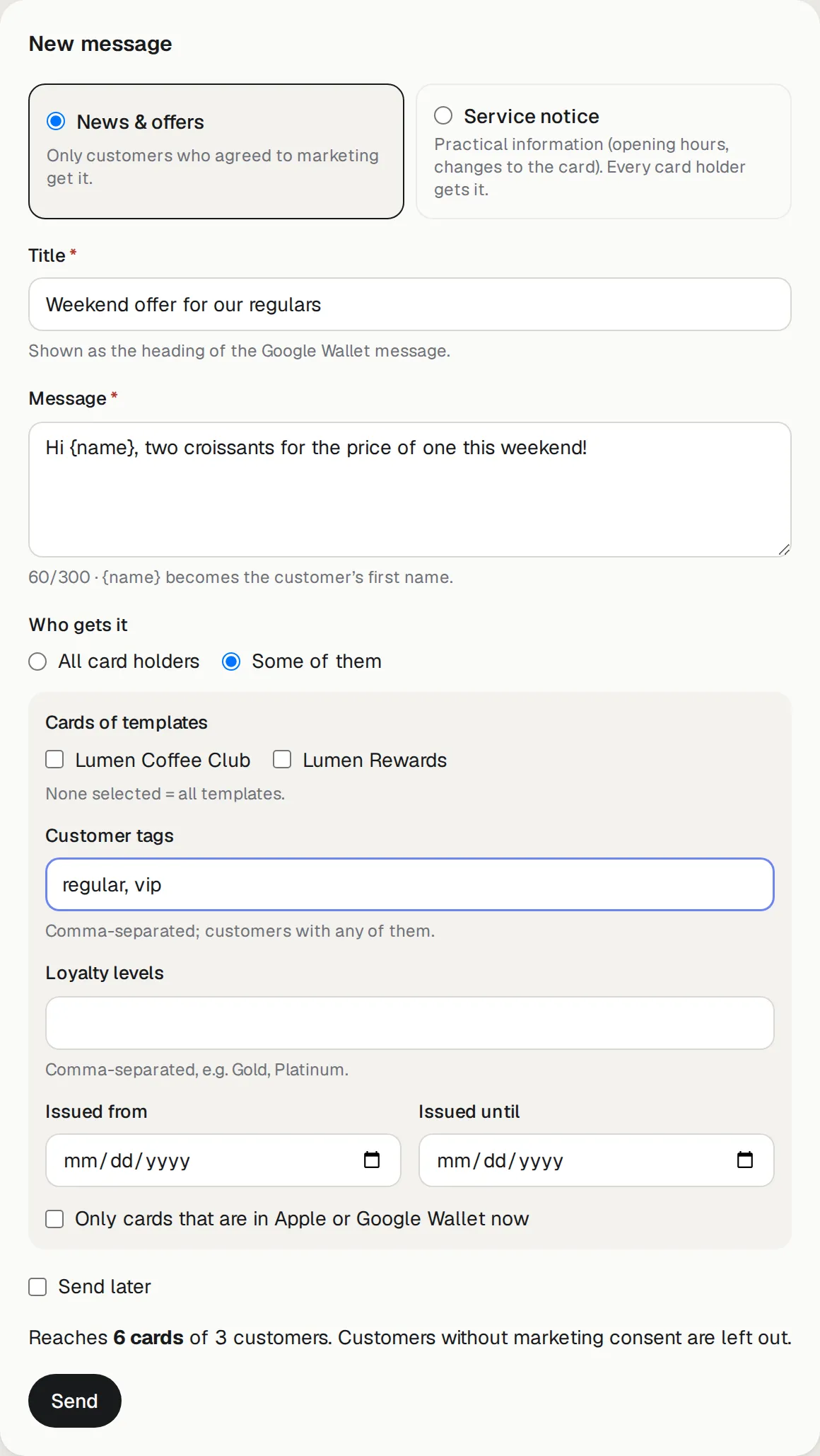 Sending to a group: regulars and VIPs